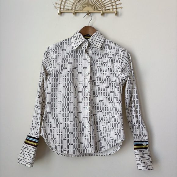 Winter & Miggs Button Front Shirt 6 Cream Brown Logo WM - Picture 1 of 8